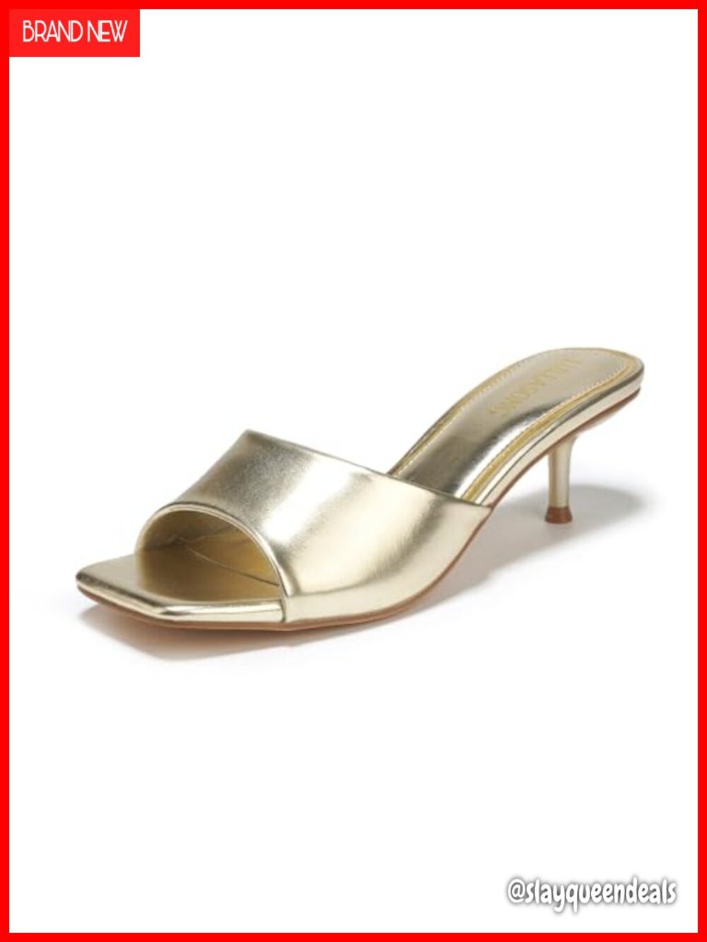 Kitten Heel Slide Sandals Faux Leather Slip On Open Toe Heels